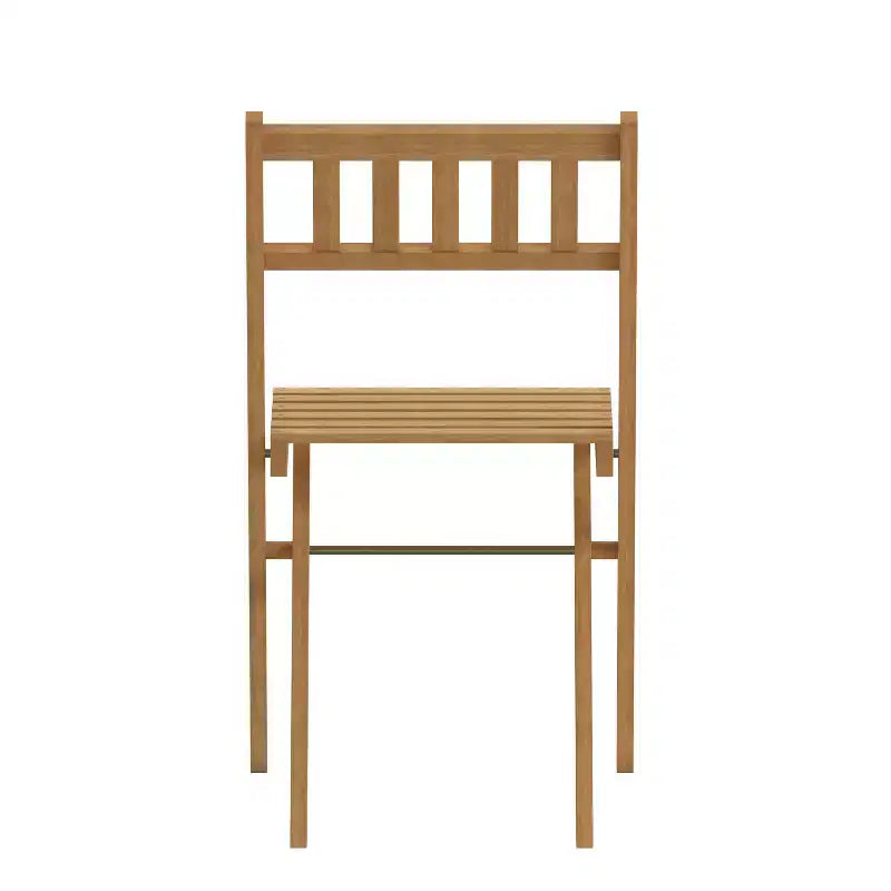 Merrick Lane Set of 2 Solid Acacia Wood Armless Folding Patio Bistro Chairs with Slatted Backs and Seats in Natural Finish