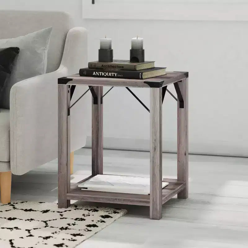 Emma and Oliver Engineered Wood Modern Farmhouse End Table with Metal Accents