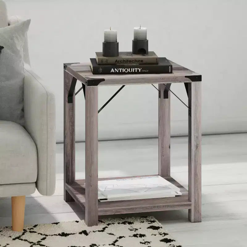 Emma and Oliver Engineered Wood Modern Farmhouse End Table with Metal Accents