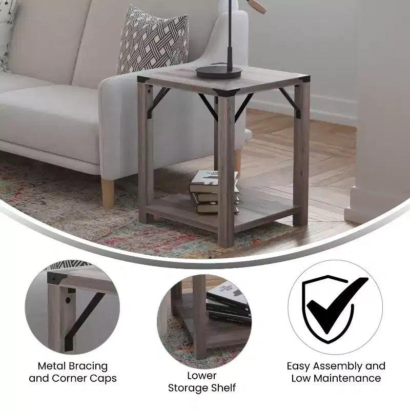 Emma and Oliver Engineered Wood Modern Farmhouse End Table with Metal Accents