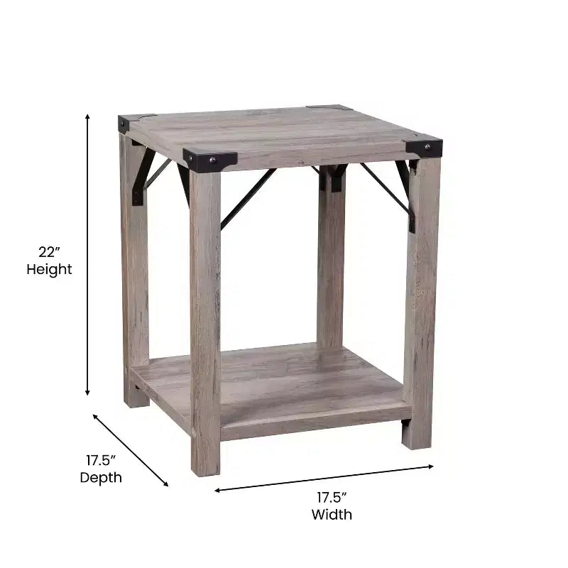 Emma and Oliver Engineered Wood Modern Farmhouse End Table with Metal Accents