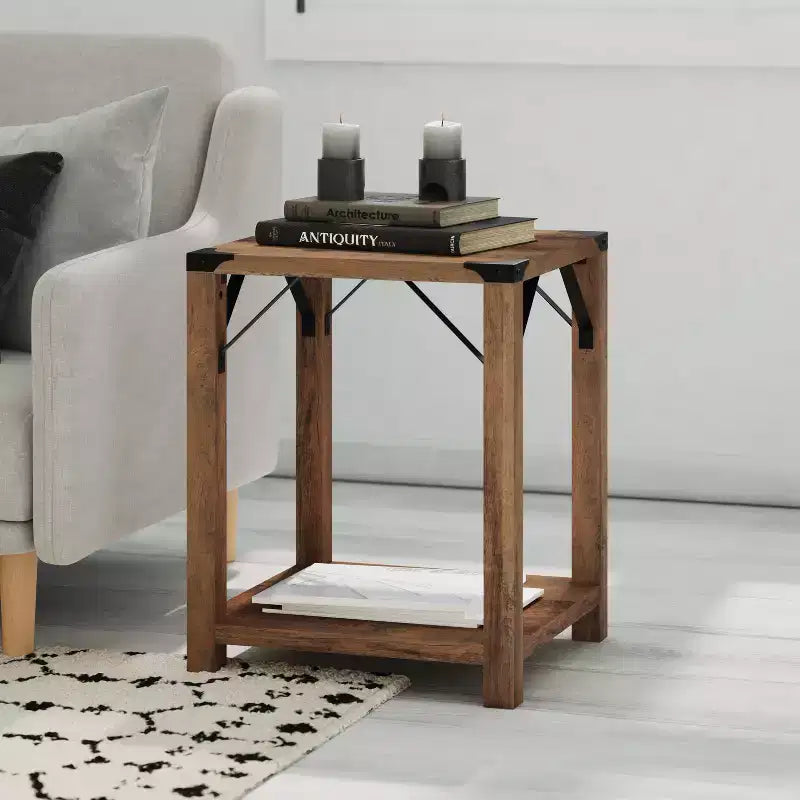 Emma and Oliver Engineered Wood Modern Farmhouse End Table with Metal Accents