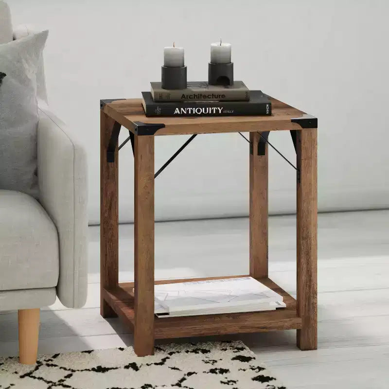 Emma and Oliver Engineered Wood Modern Farmhouse End Table with Metal Accents