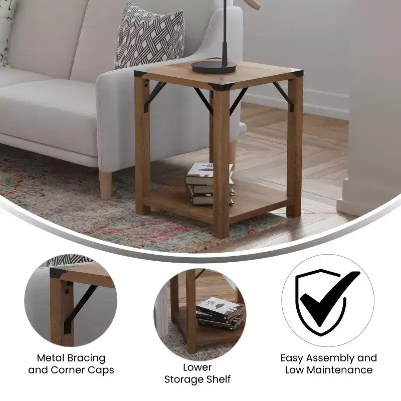Emma and Oliver Engineered Wood Modern Farmhouse End Table with Metal Accents