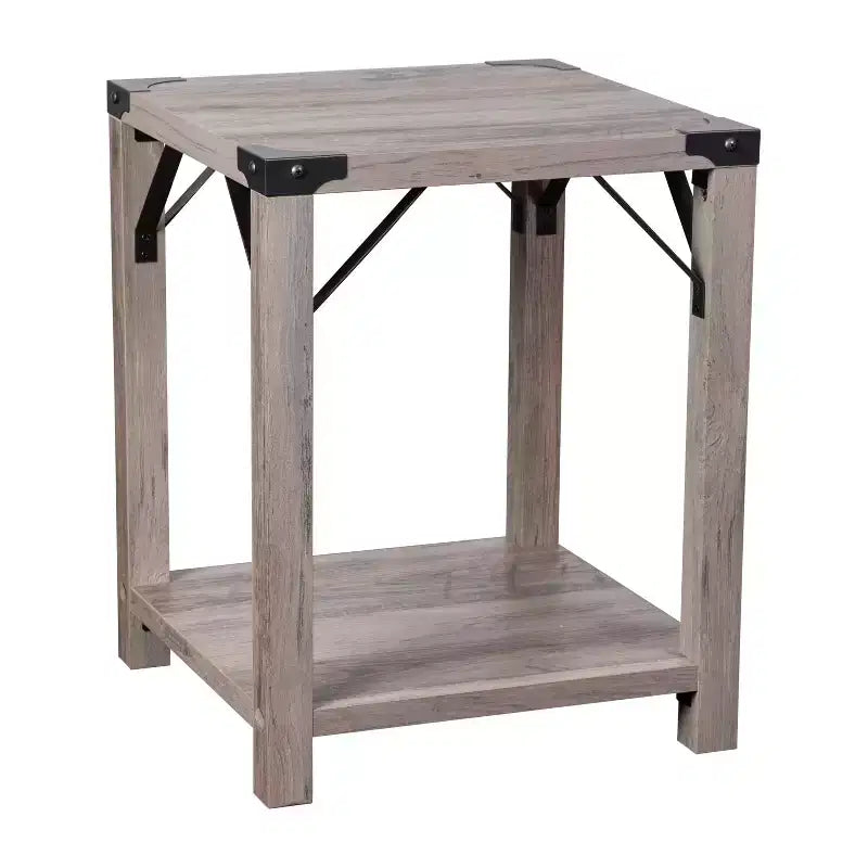 Emma and Oliver Engineered Wood Modern Farmhouse End Table with Metal Accents