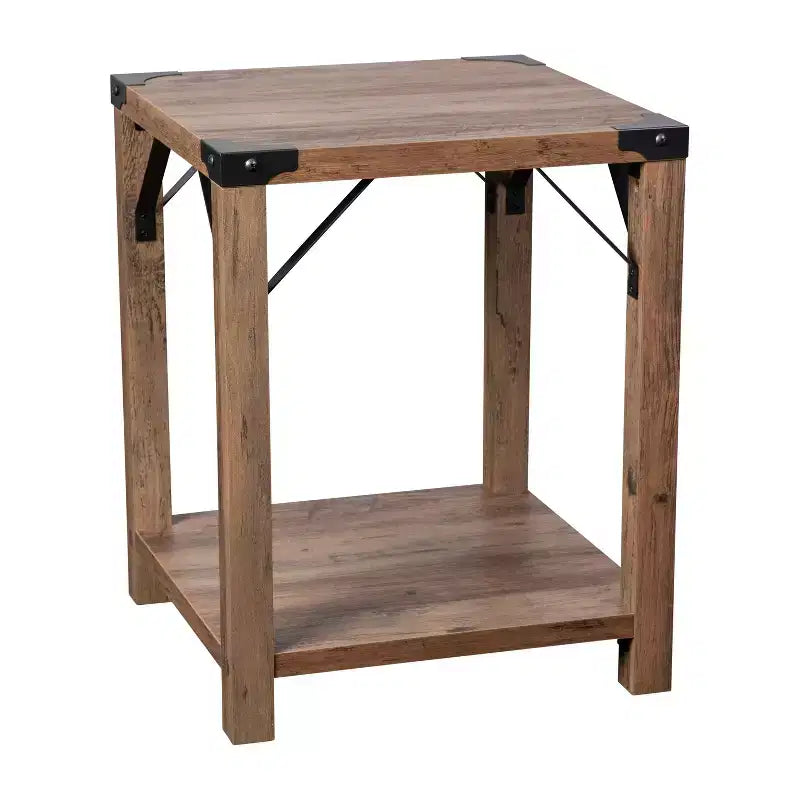 Emma and Oliver Engineered Wood Modern Farmhouse End Table with Metal Accents