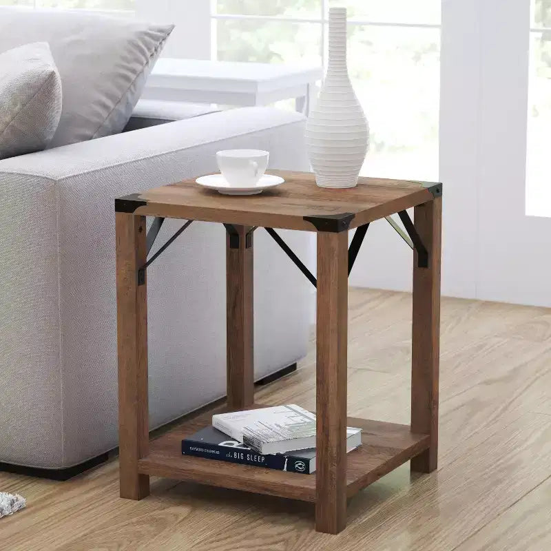 Merrick Lane Modern Farmhouse Engineered Wood End Table and Powder Coated Steel Accents