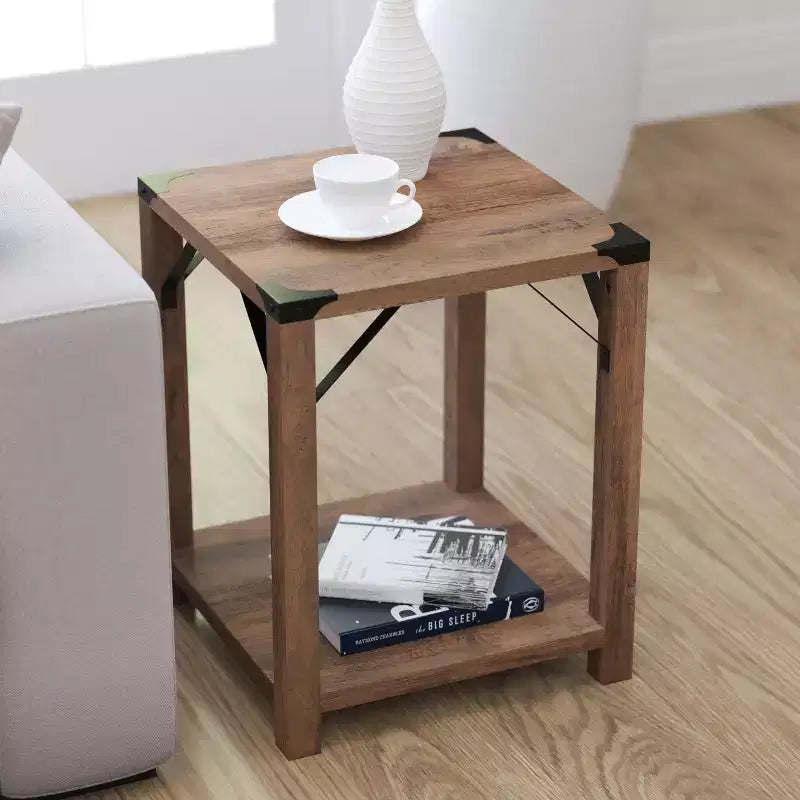 Merrick Lane Modern Farmhouse Engineered Wood End Table and Powder Coated Steel Accents
