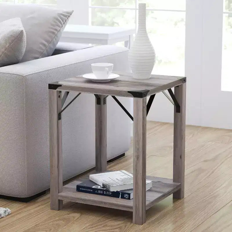 Merrick Lane Modern Farmhouse Engineered Wood End Table and Powder Coated Steel Accents