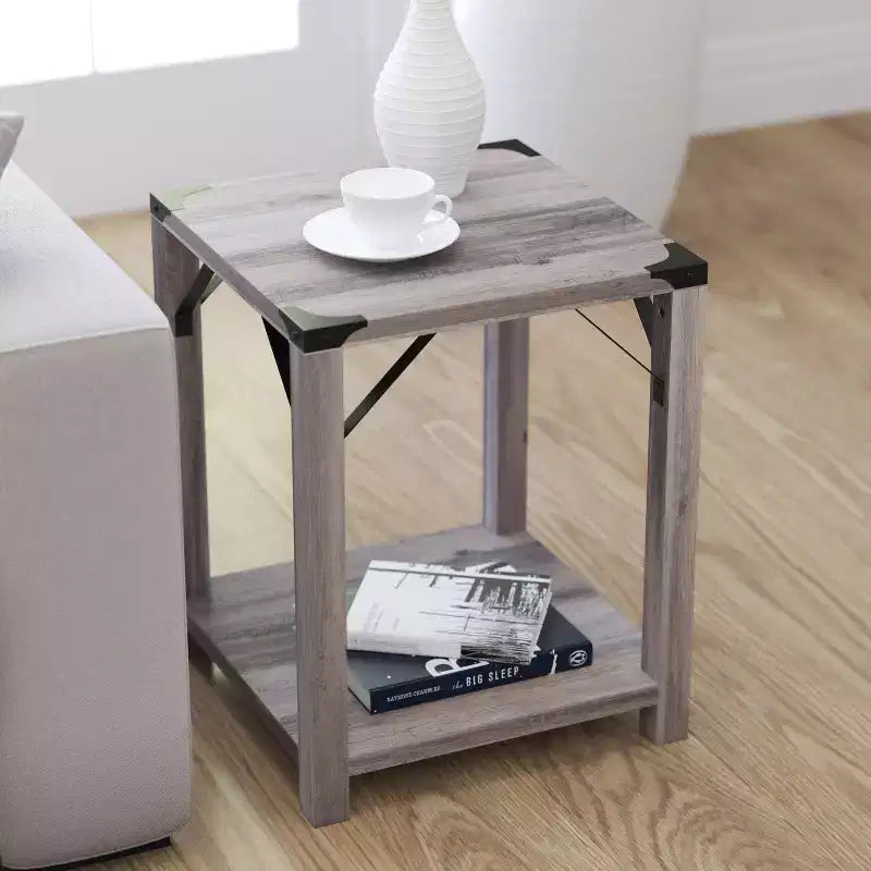 Merrick Lane Modern Farmhouse Engineered Wood End Table and Powder Coated Steel Accents