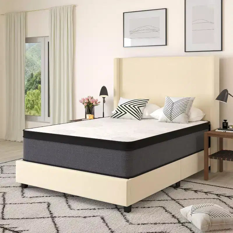 Merrick Lane Full Size 13 Euro Top Mattress in a Box with Hybrid Pocket Spring and Foam Design for Supportive Pressure Relief