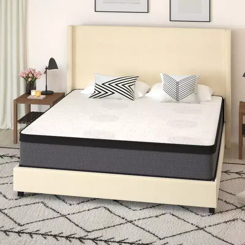Merrick Lane Full Size 13 Euro Top Mattress in a Box with Hybrid Pocket Spring and Foam Design for Supportive Pressure Relief
