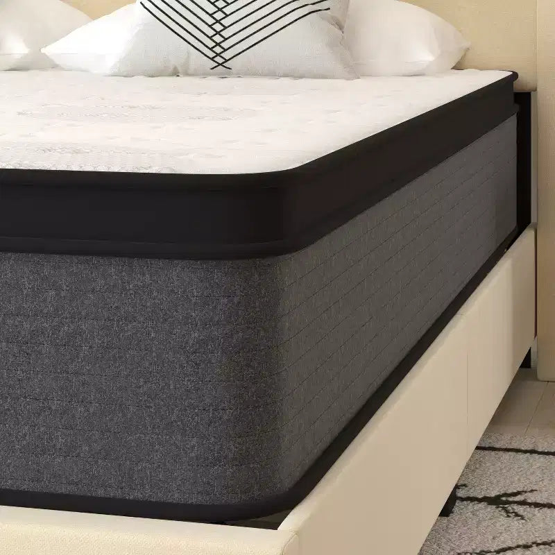 Merrick Lane Full Size 13 Euro Top Mattress in a Box with Hybrid Pocket Spring and Foam Design for Supportive Pressure Relief